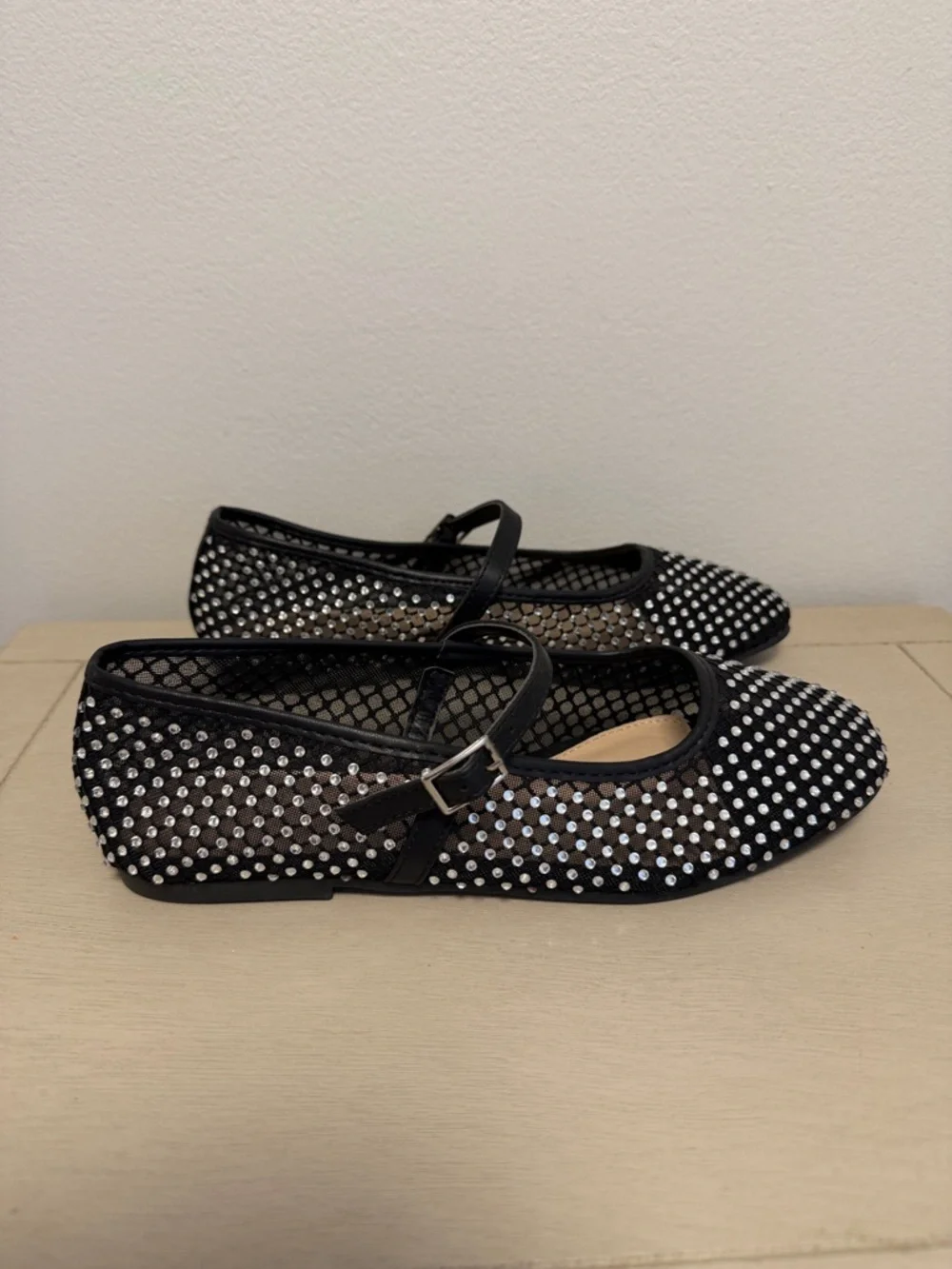Black Mesh Rhinestone Studded Mary Jane Sincerely Jules Flats - Size 6.5 GUC - Picture 3 of 9